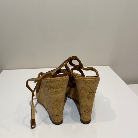 Christian Louboutin Wedge Slingback Sandals 8.5 Red Sole Cork Adjustable Strap - Picture 7 of 9